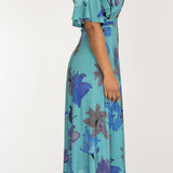 Essential bell sleeve long jersey dress - Dusty Blue