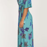Essential bell sleeve long jersey dress - Dusty Blue