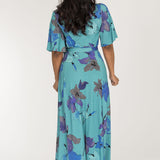 Essential bell sleeve long jersey dress - Dusty Blue