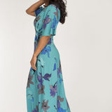 Essential bell sleeve long jersey dress - Dusty Blue