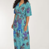 Essential bell sleeve long jersey dress - Dusty Blue