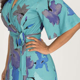Essential bell sleeve long jersey dress - Dusty Blue