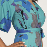 Essential bell sleeve long jersey dress - Dusty Blue