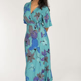 Essential bell sleeve long jersey dress - Dusty Blue