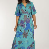 Essential bell sleeve long jersey dress - Dusty Blue