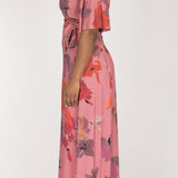 Essential bell sleeve long jersey dress - Dusty Pink