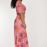 Essential bell sleeve long jersey dress - Dusty Pink