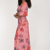 Essential bell sleeve long jersey dress - Dusty Pink