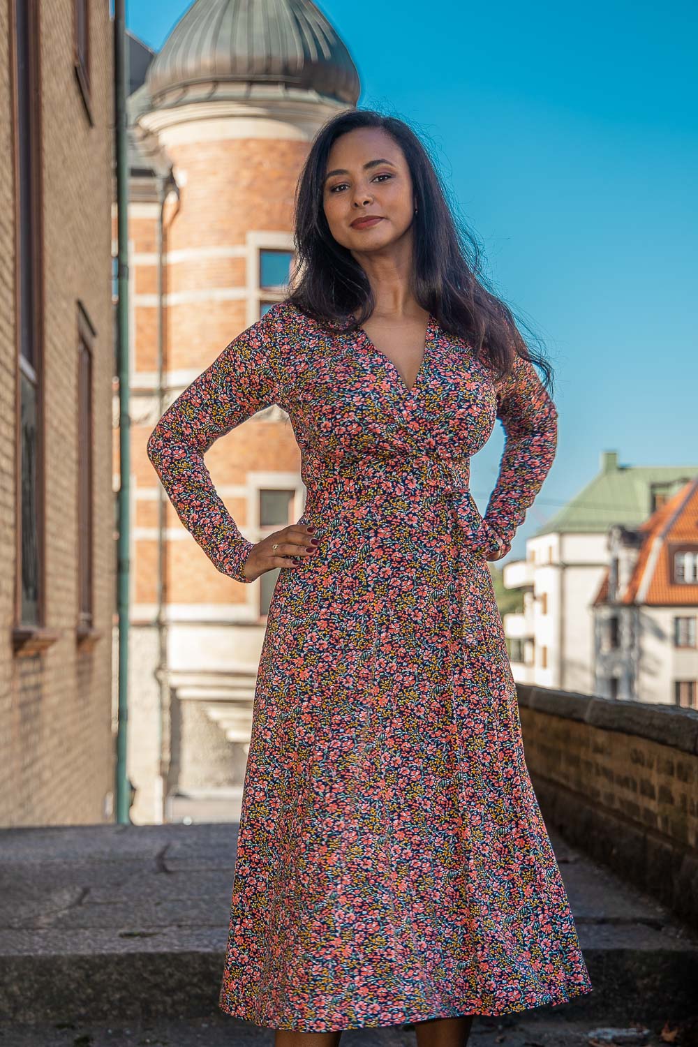 Essential midi jersey dress - Navy flowers