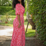 Essential bell sleeve long jersey dress - Pink