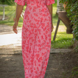 Essential bell sleeve long jersey dress - Pink