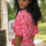 Essential bell sleeve long jersey dress - Pink