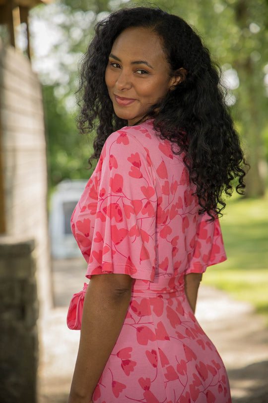 Essential bell sleeve long jersey dress - Pink