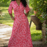 Essential bell sleeve long jersey dress - Pink