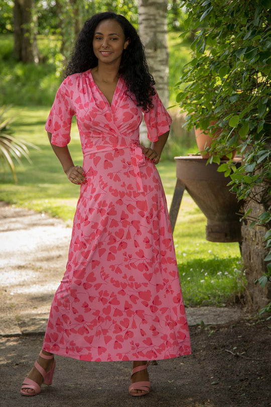 Essential bell sleeve long jersey dress - Pink