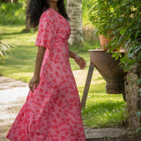 Essential bell sleeve long jersey dress - Pink