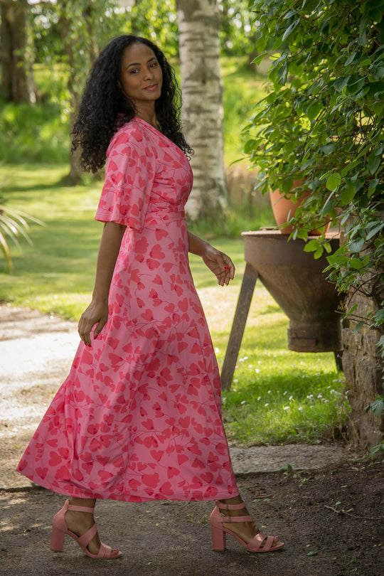 Essential bell sleeve long jersey dress - Pink