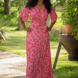 Essential bell sleeve long jersey dress - Pink
