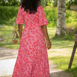 Essential bell sleeve long jersey dress - Pink