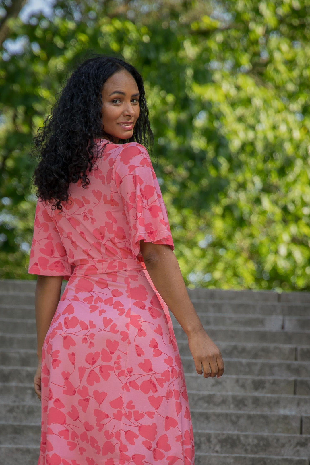 Essential bell sleeve short jersey dress - Pink