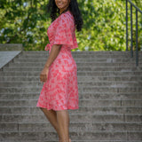 Essential bell sleeve short jersey dress - Pink