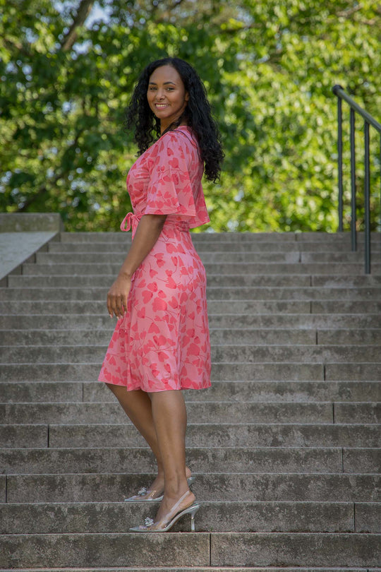 Essential bell sleeve short jersey dress - Pink