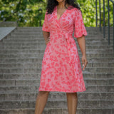 Essential bell sleeve short jersey dress - Pink