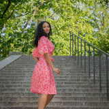 Essential bell sleeve short jersey dress - Pink
