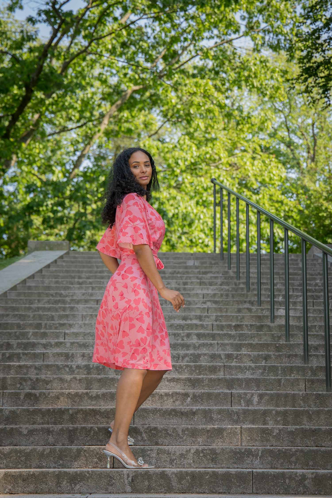 Essential bell sleeve short jersey dress - Pink