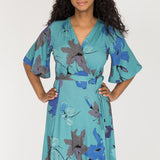 Essential bell sleeve short jersey dress - Dusty Blue