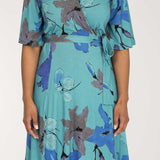 Essential bell sleeve short jersey dress - Dusty Blue