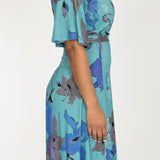 Essential bell sleeve short jersey dress - Dusty Blue