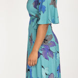 Essential bell sleeve short jersey dress - Dusty Blue