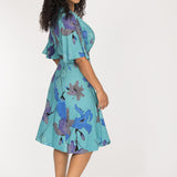 Essential bell sleeve short jersey dress - Dusty Blue