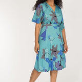 Essential bell sleeve short jersey dress - Dusty Blue
