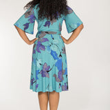 Essential bell sleeve short jersey dress - Dusty Blue