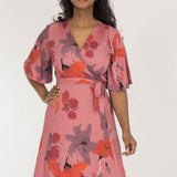 Essential bell sleeve short jersey dress - Dusty Pink
