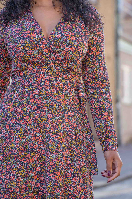 Essential short jersey dress - Navy flowers