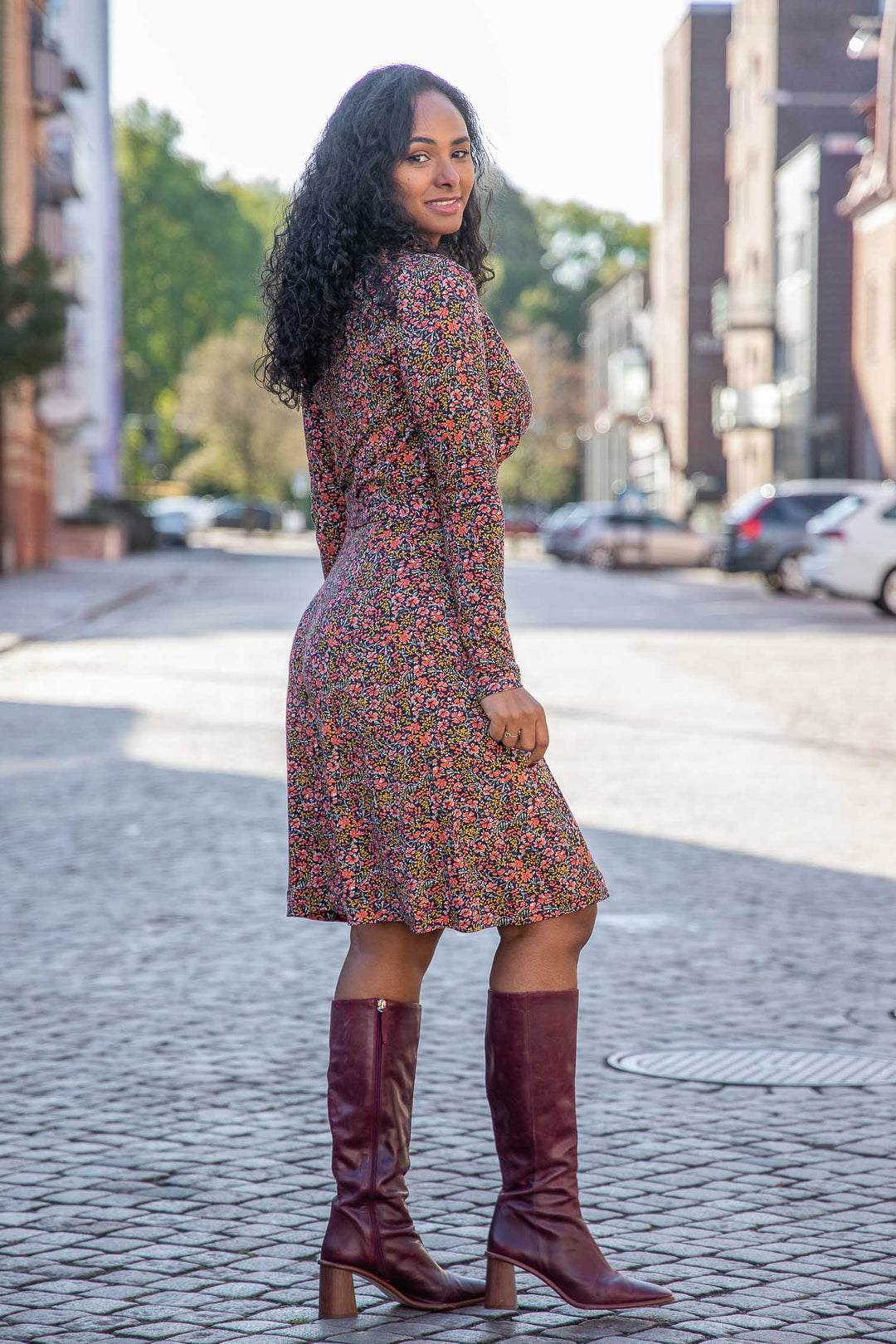 Essential short jersey dress - Navy flowers