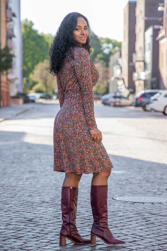 Essential short jersey dress - Navy flowers