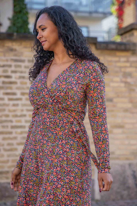 Essential short jersey dress - Navy flowers