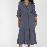 Flounce dobby midi dress - Blue star