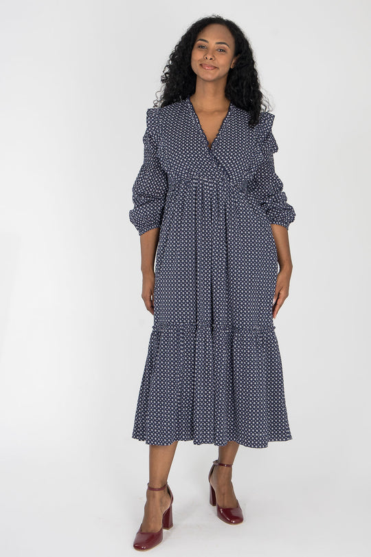 Flounce dobby midi dress - Blue star