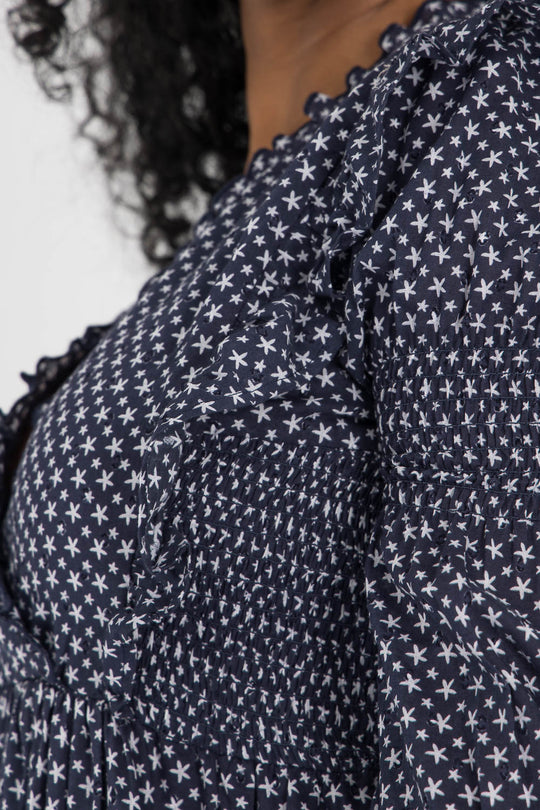 Flounce dobby midi dress - Blue star