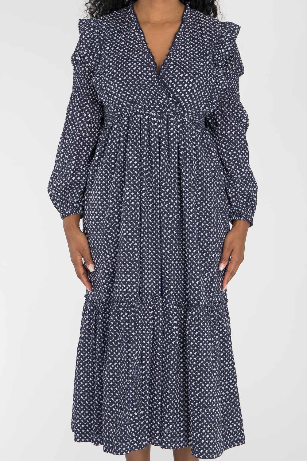 Flounce dobby midi dress - Blue star