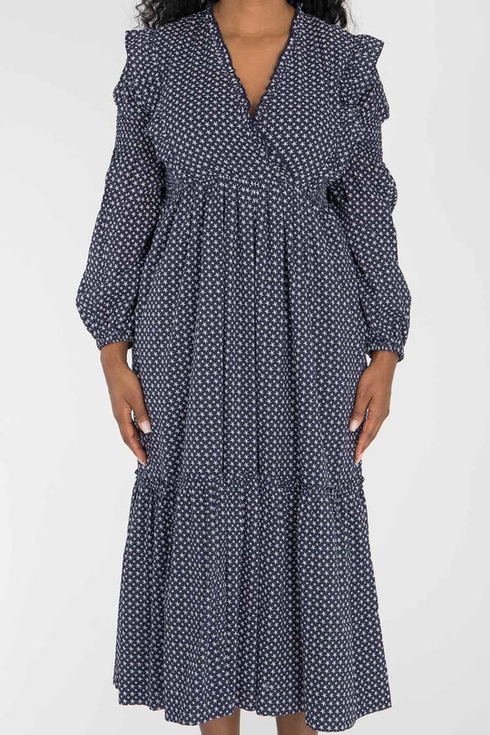 Flounce dobby midi dress - Blue star