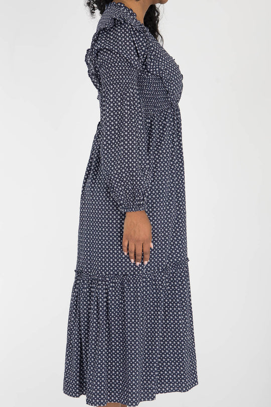 Flounce dobby midi dress - Blue star