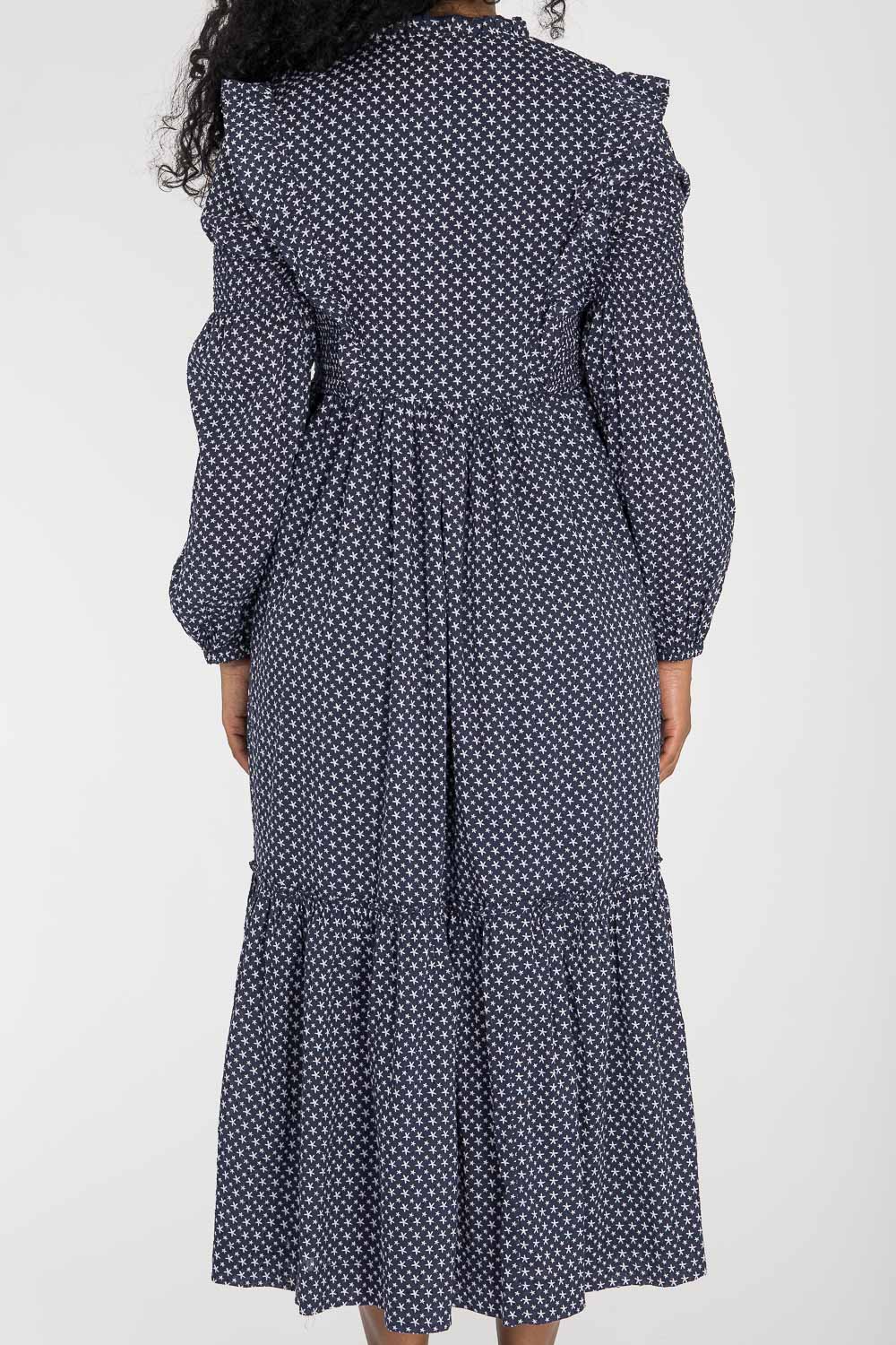 Flounce dobby midi dress - Blue star