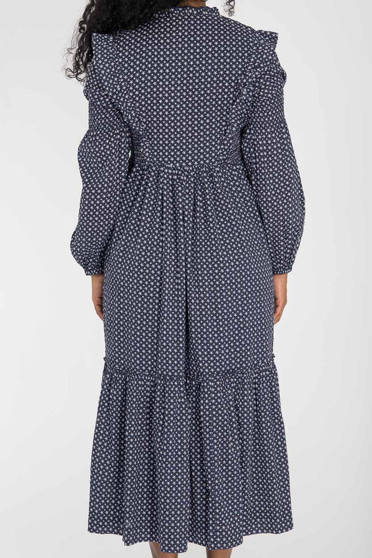 Flounce dobby midi dress - Blue star