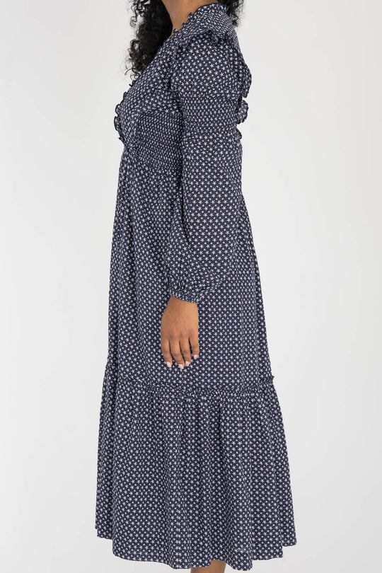 Flounce dobby midi dress - Blue star